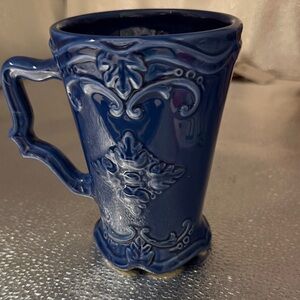 Vintage ornate scrolled cobalt blue mug